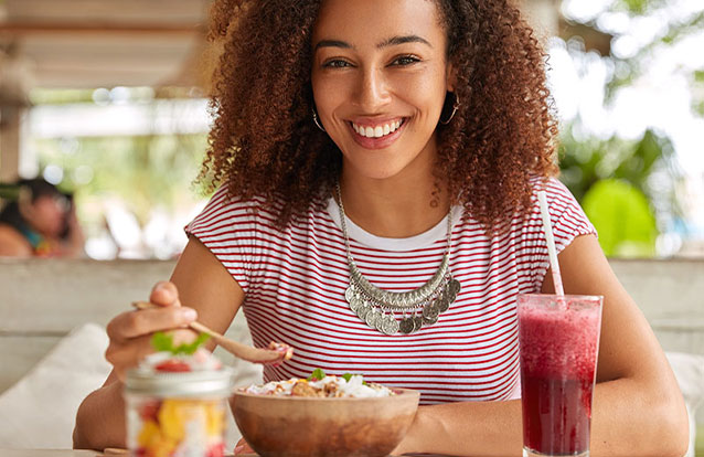 a model eating healthy in Bay Area